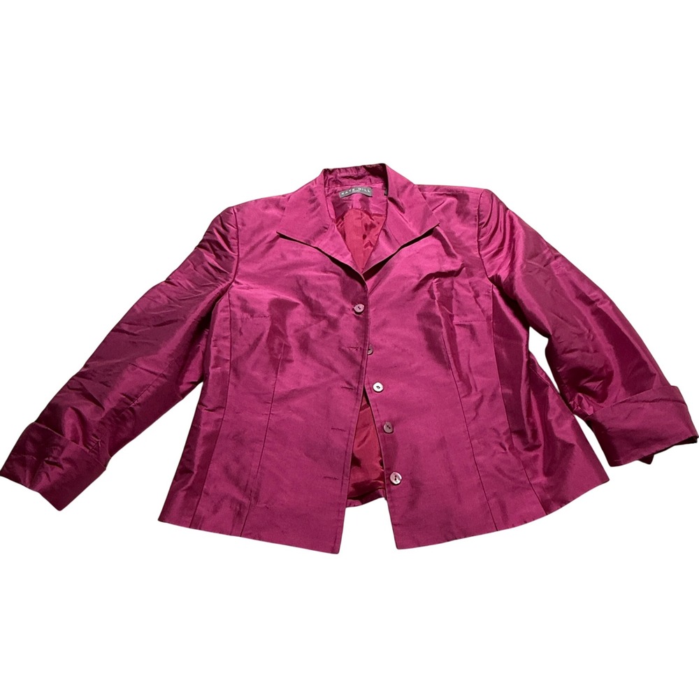Kate Hill Blazer Women 12P Magenta Pink 100% Raw Silk Button Front Petite Jacket